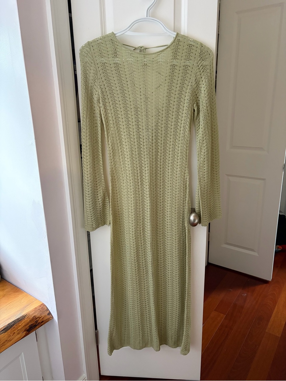 &Other Stories Pointelle-Knit Midi Dress in Light Green